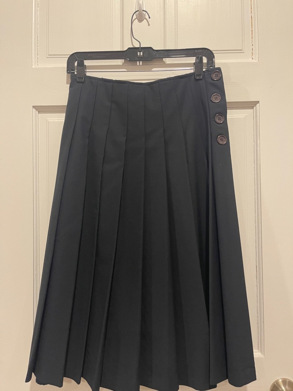 Black Pleated Midi Skirt with Side Button Detail